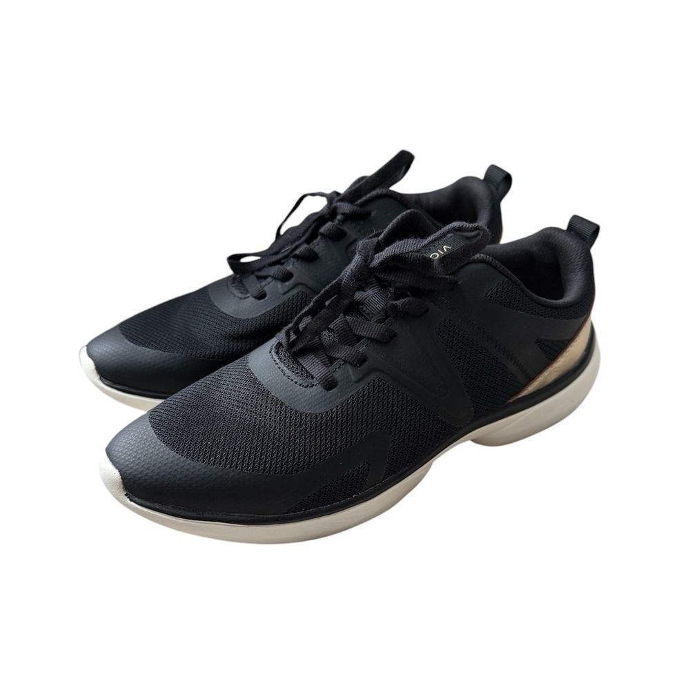 Vionic Womens Vortex Leyo Mesh Lace-Up Sneakers Black Gold Athletic Shoe Size 8